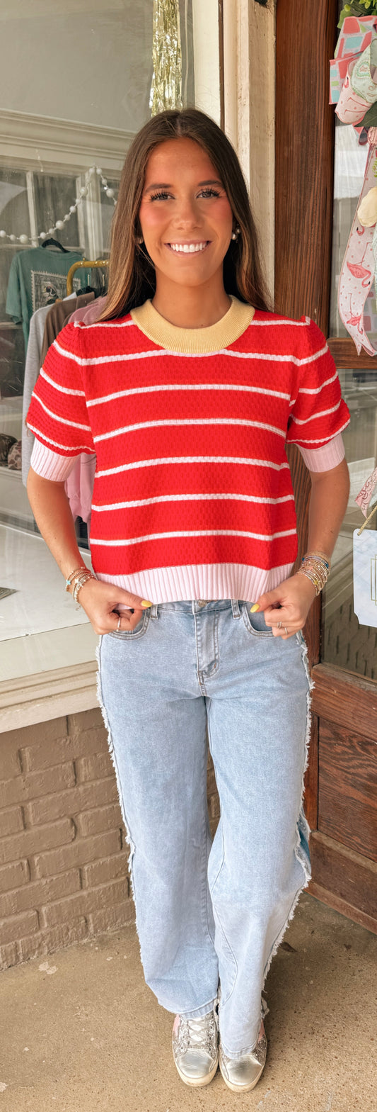 Red/Pink Stripe Top
