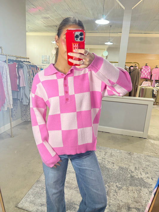 Pink Checkered Sweater