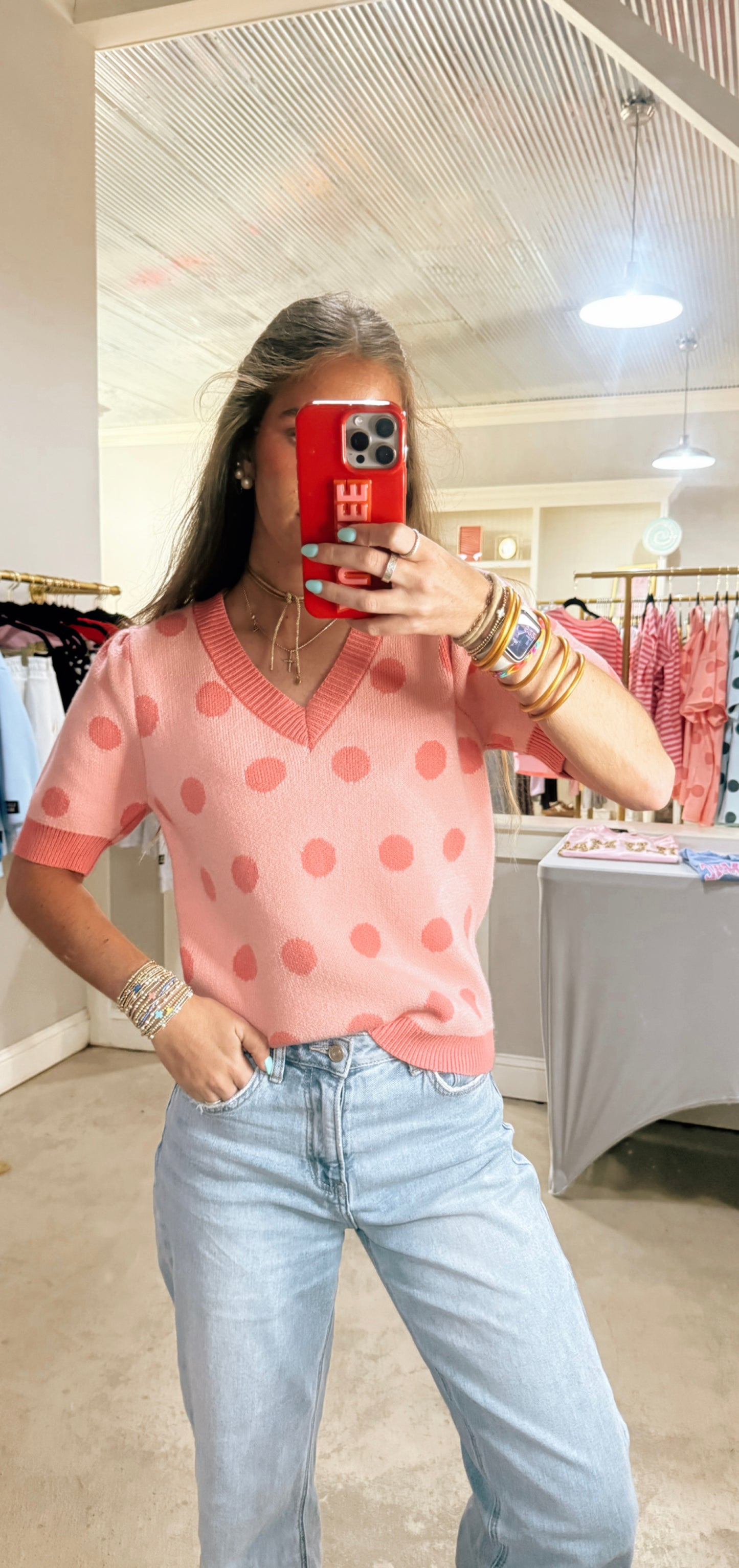 Pink Polka Dot Top
