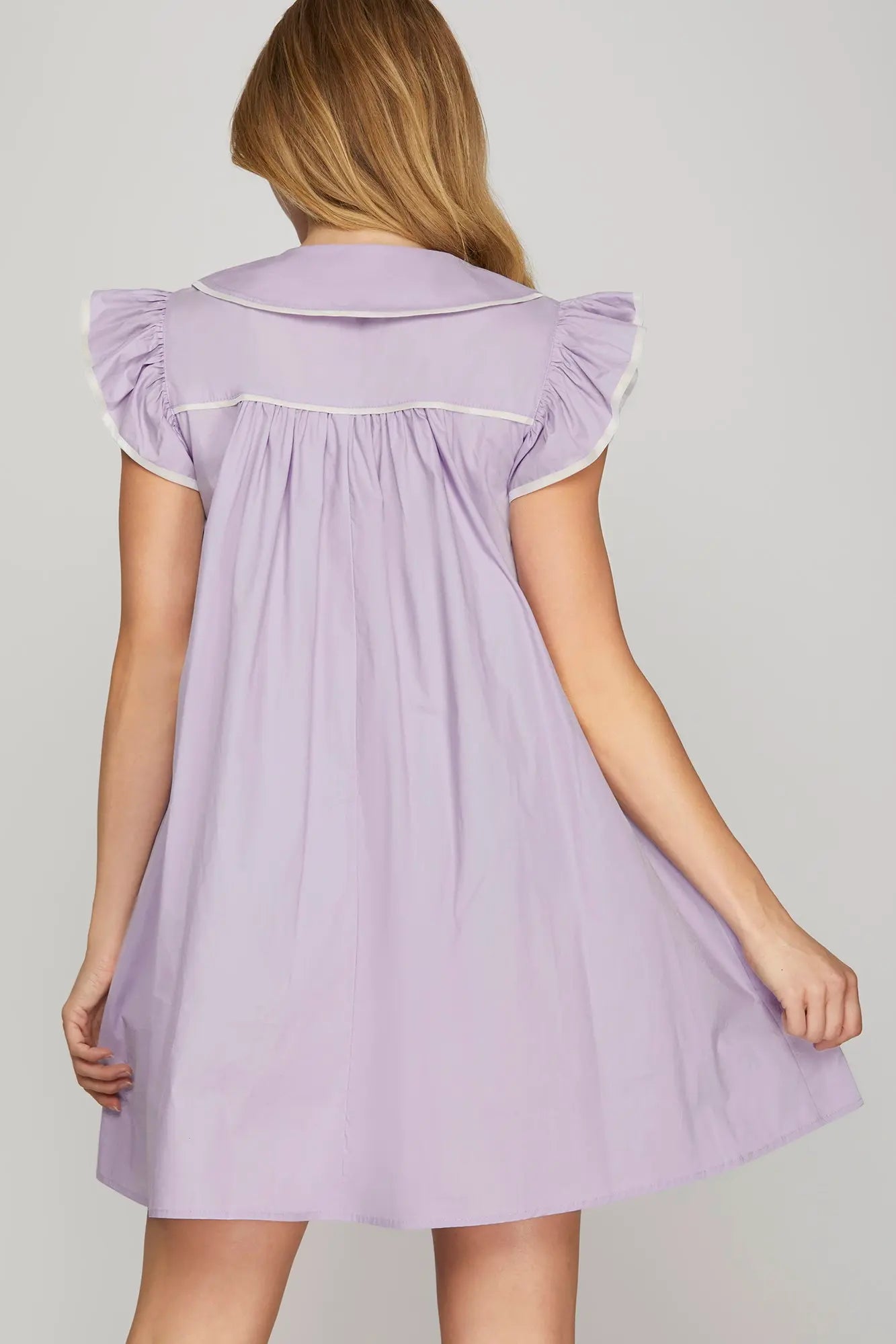 Lilac Flutter Sleeve Collar Dress