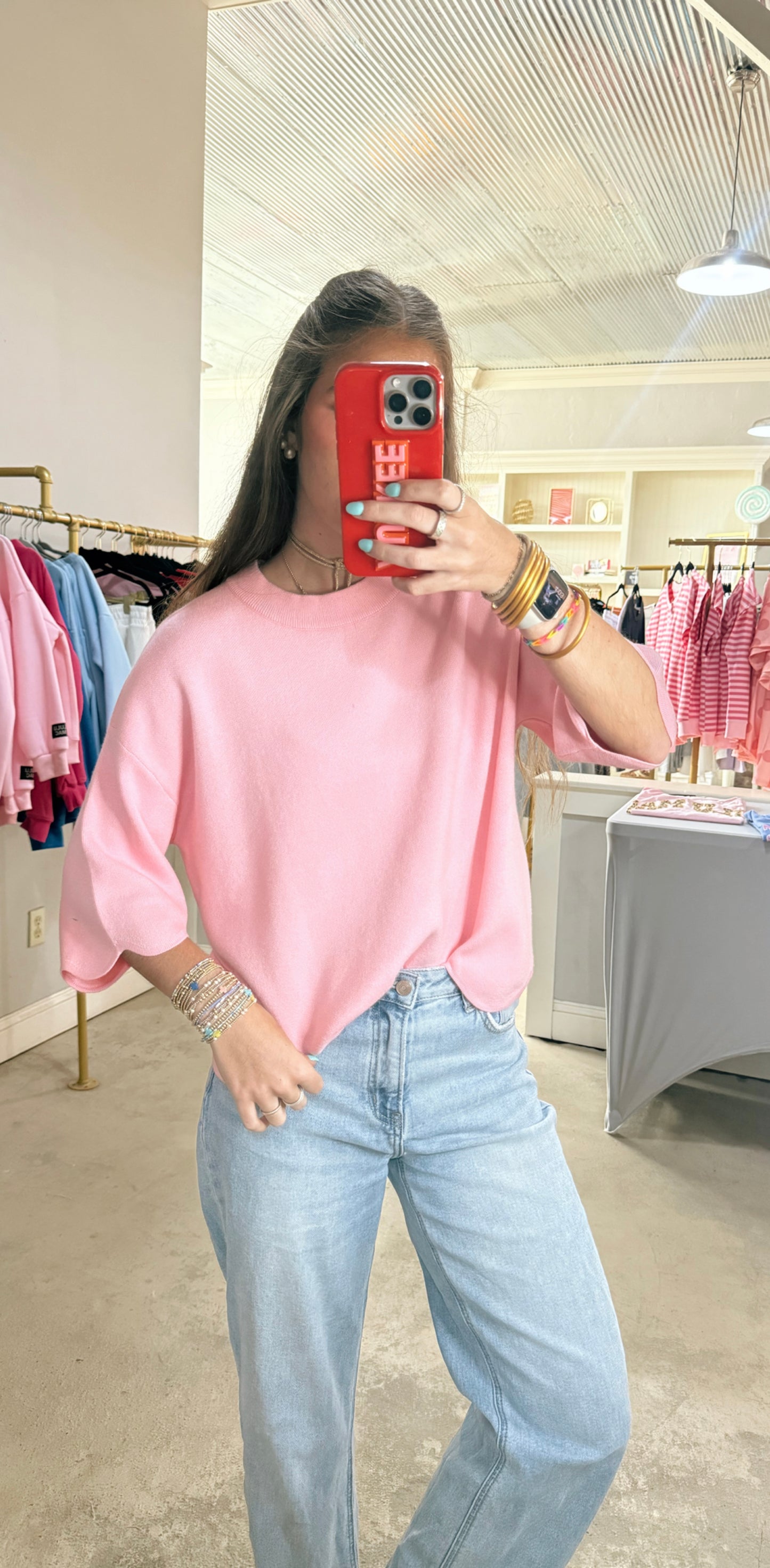 Pink Scallop Detail Top