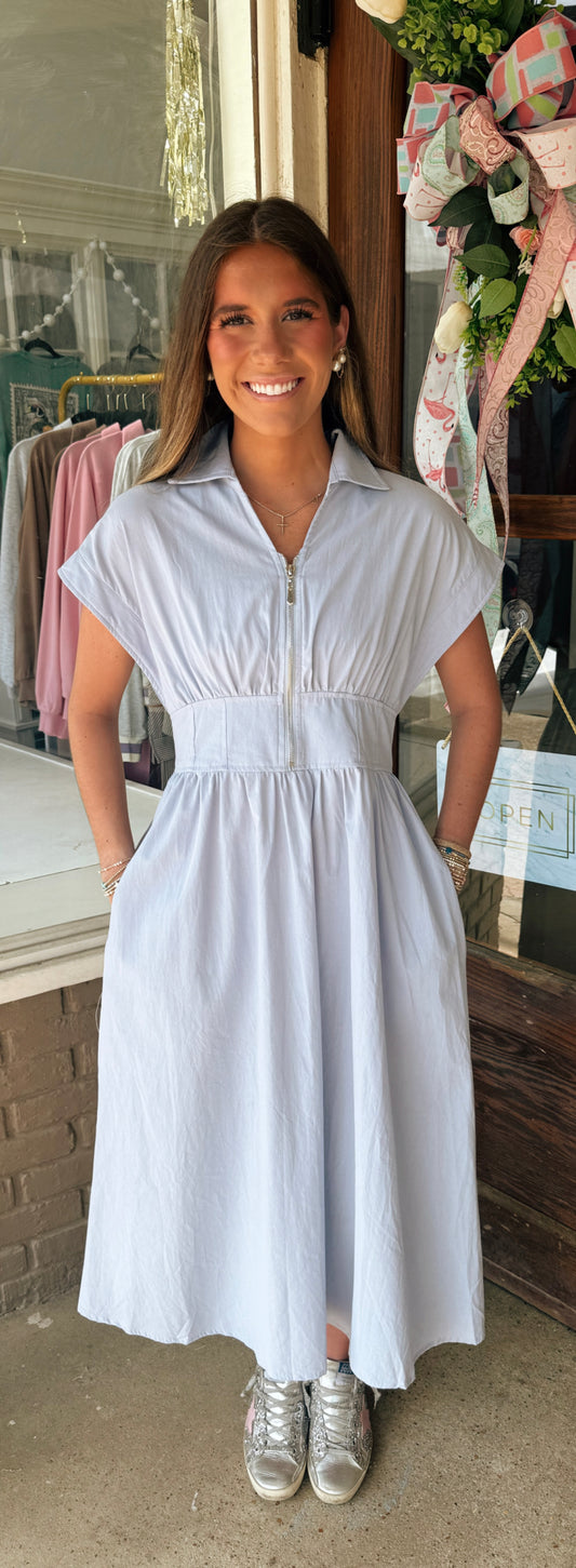 Blue Collared Midi Dress