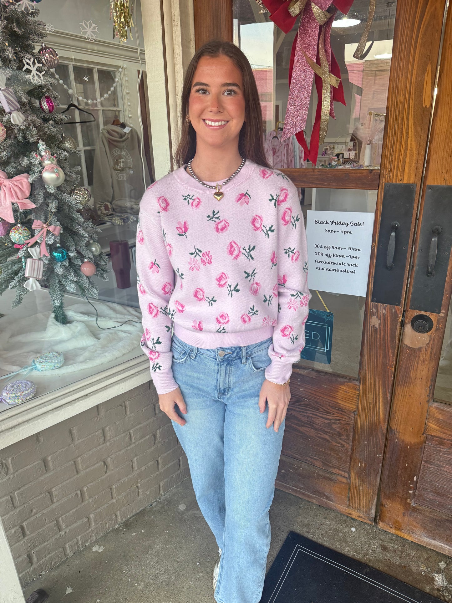 Pink Floral Sweater