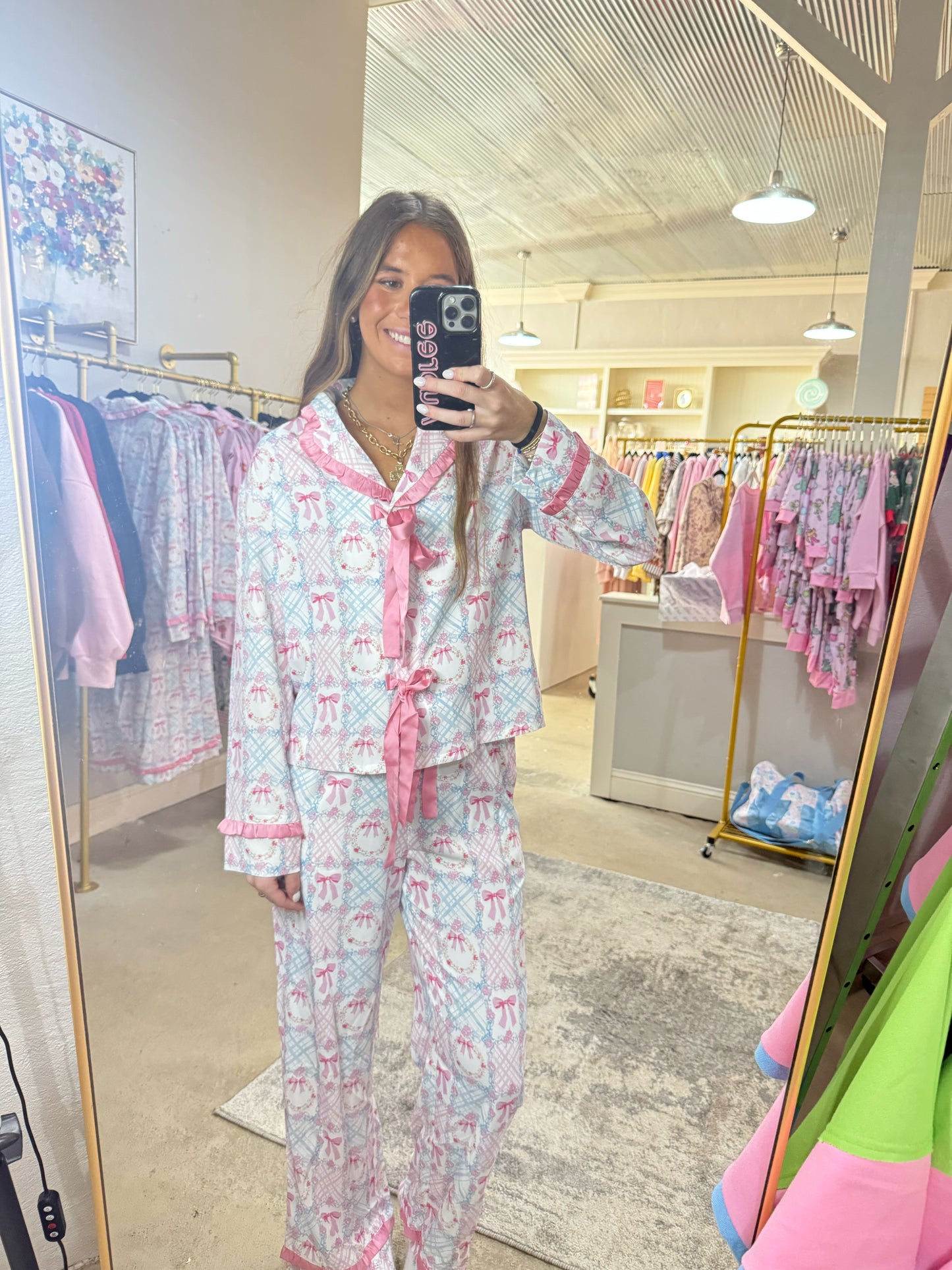 Bow + Wreath Long sleeve pajama set