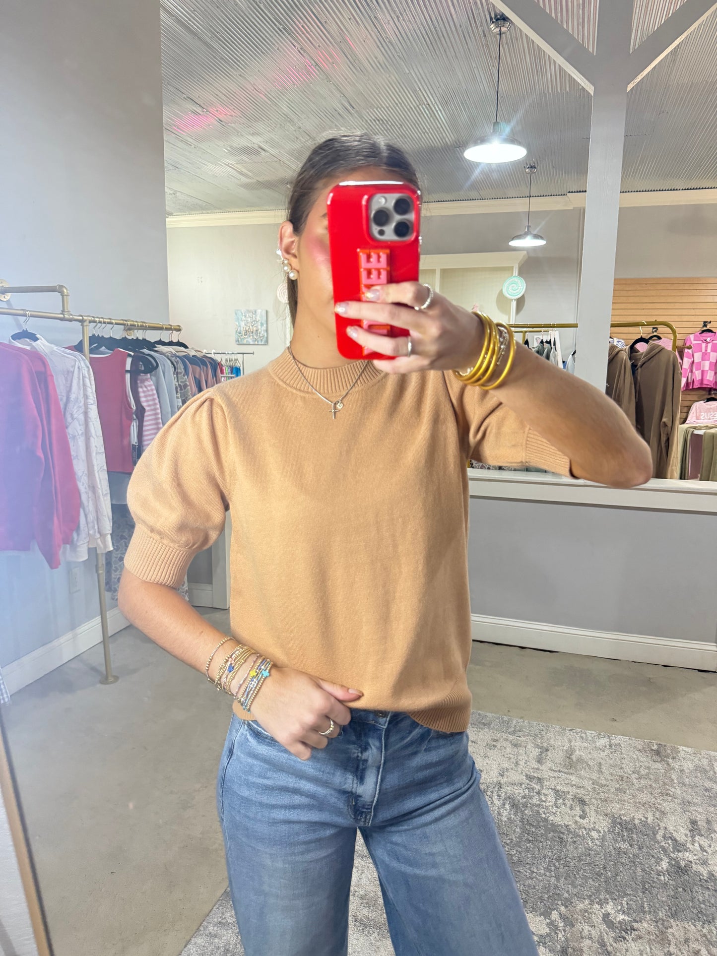 Tan Puff Sleeve Sweater