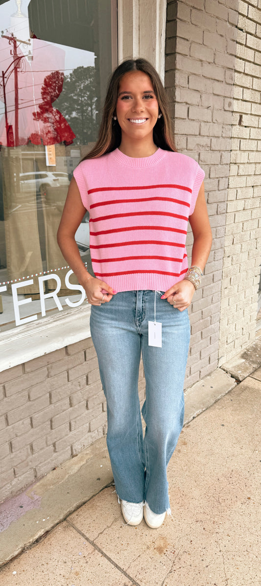 Pink & Red Stripe Top