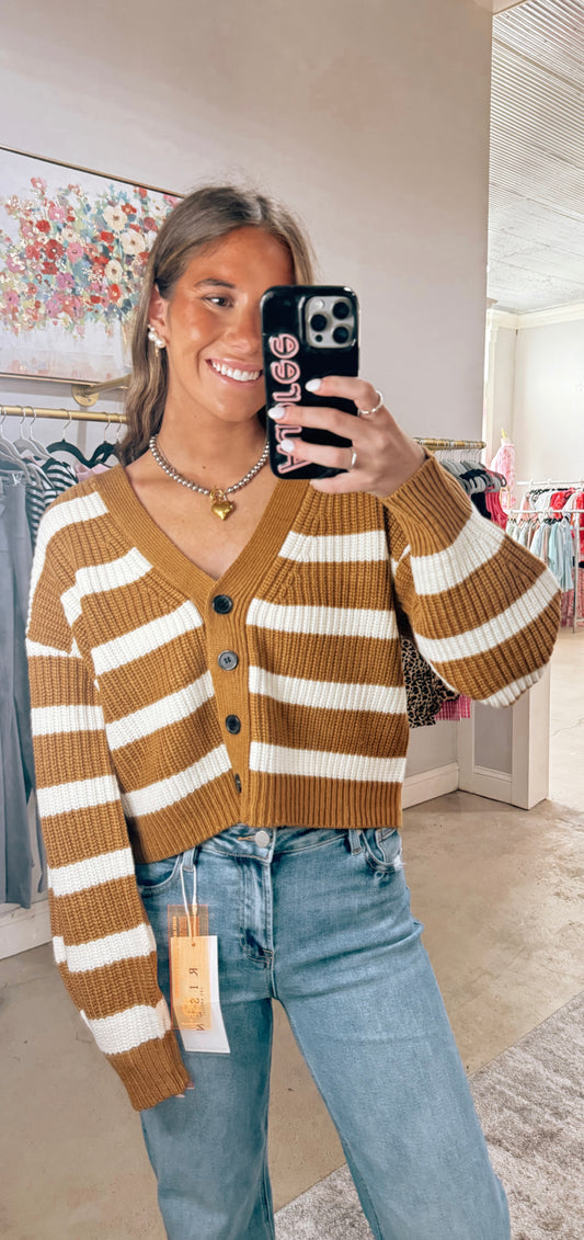 Tan Striped Cardigan