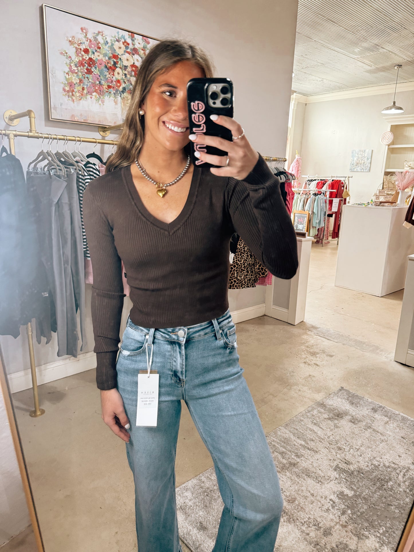 Simple Brown V Neck Top