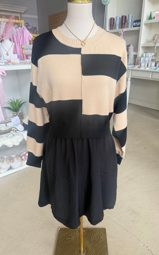 Black & Cream Checkered Dress