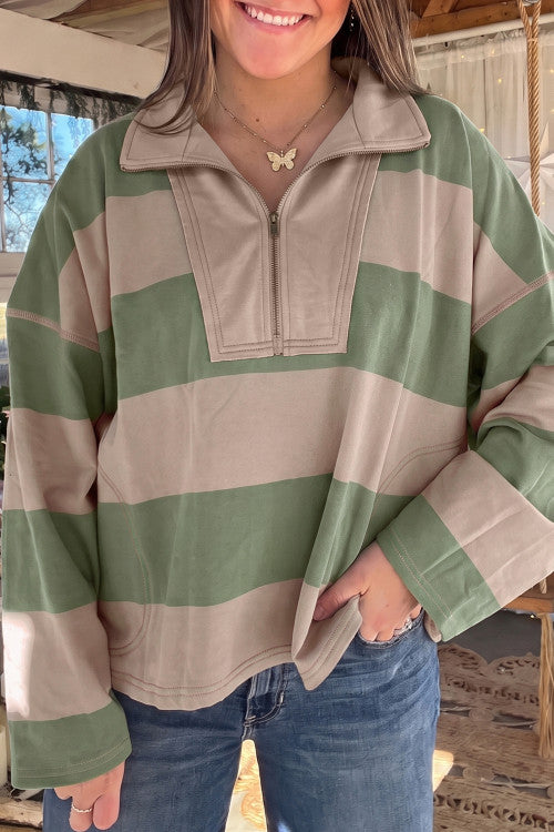 Green & Tan Striped Top