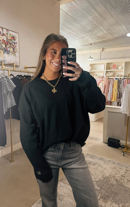 Black Lulu Mac Waffle Top