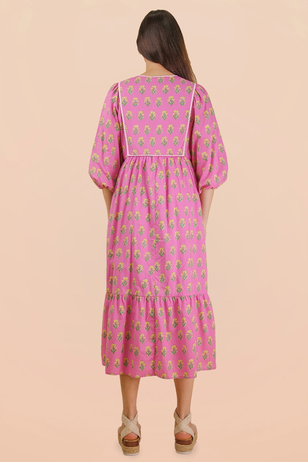 Pink Floral Half Sleeve Dress