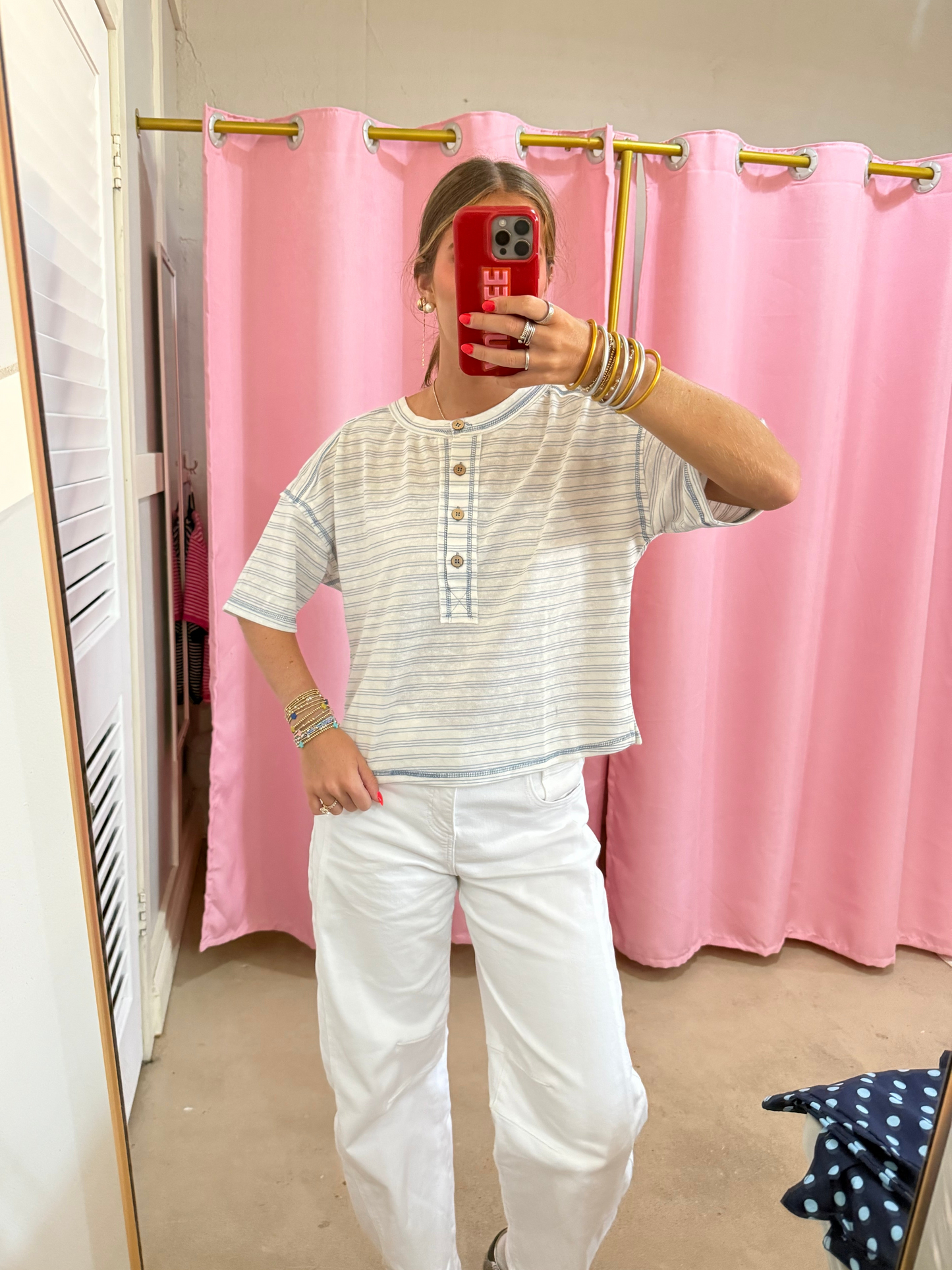 Blue Stripe Buttoned Top