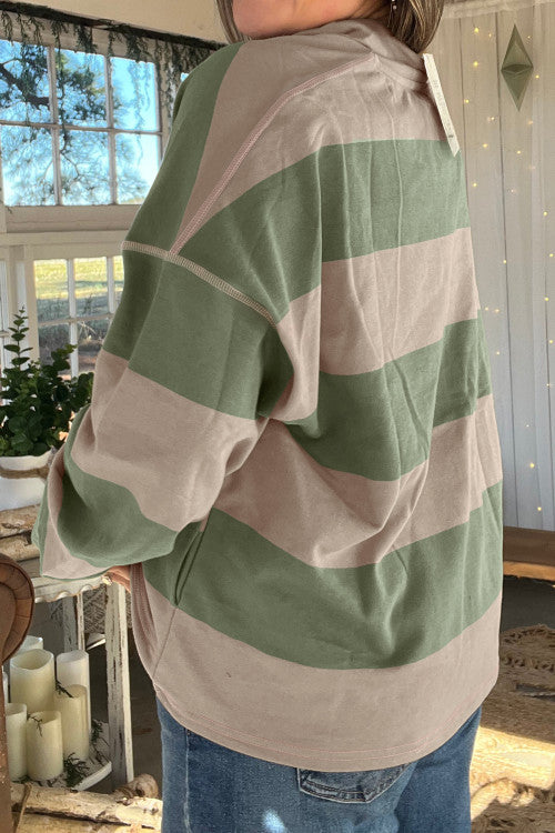 Green & Tan Striped Top