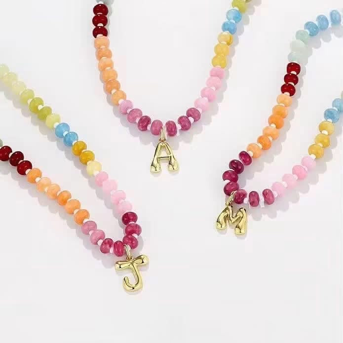 Rainbow Beaded Initial Necklace