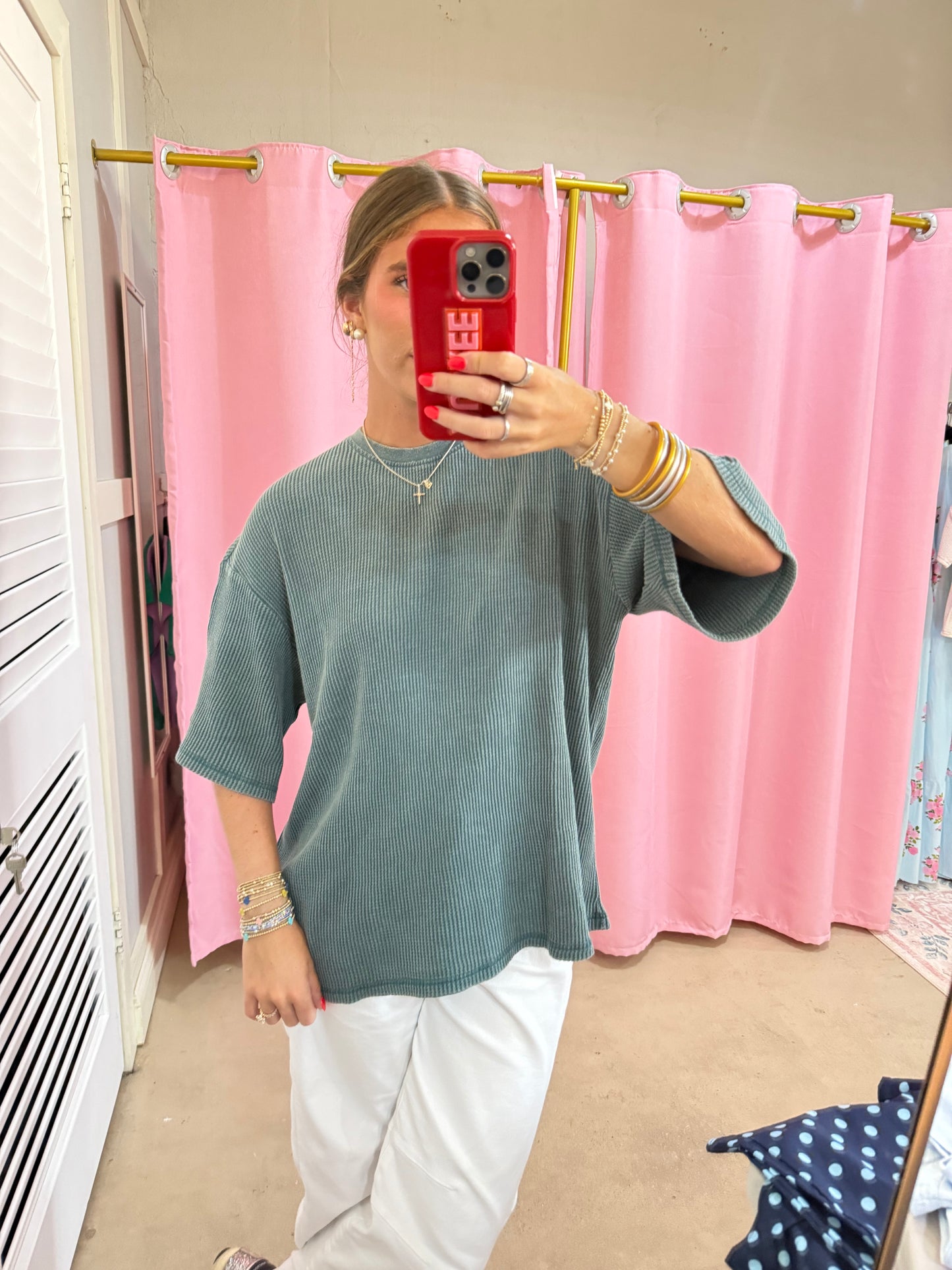 Teal Waffle Knit Top