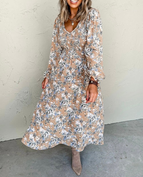 Tan Floral Maxi Dress