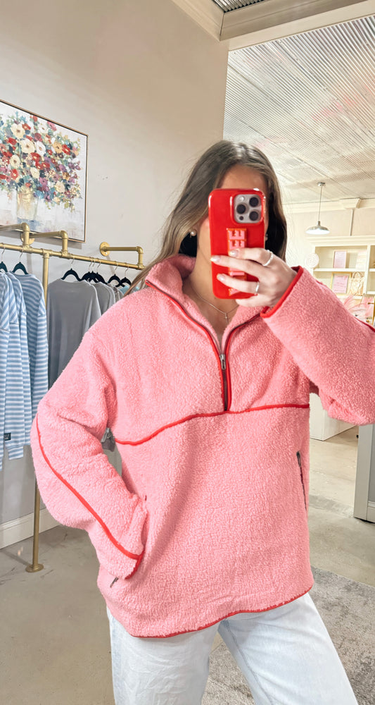 Pink & Red Sherpa Pullover