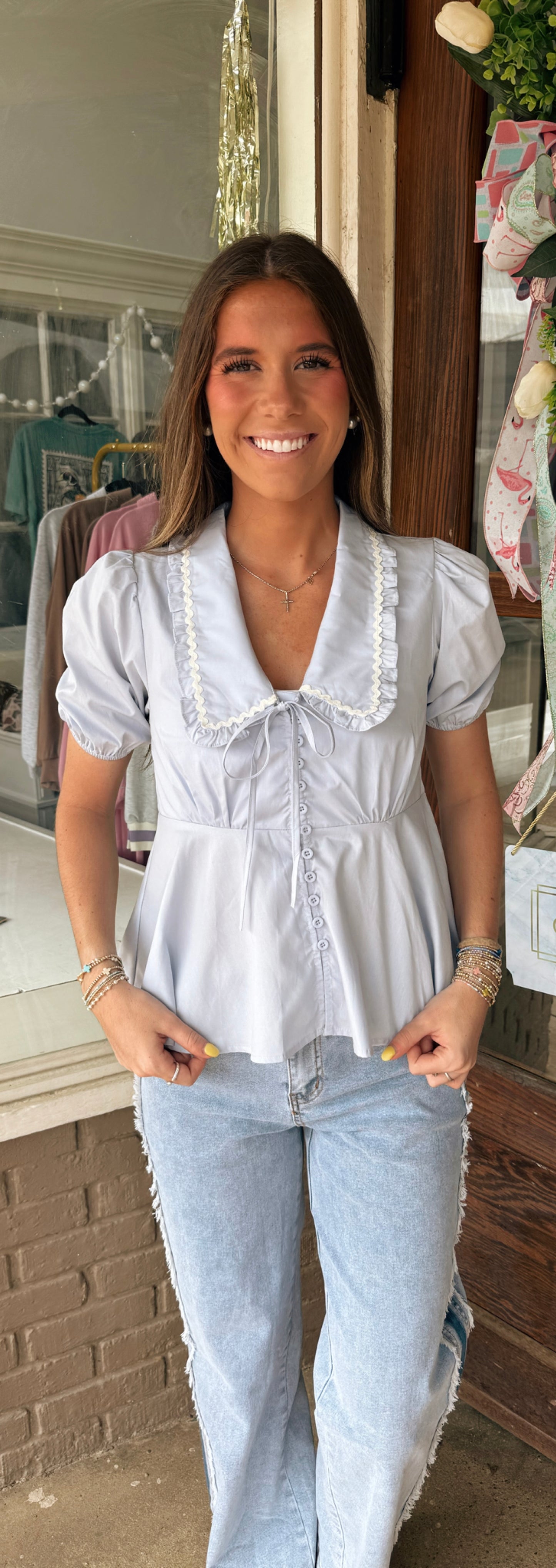 Blue Collared Top