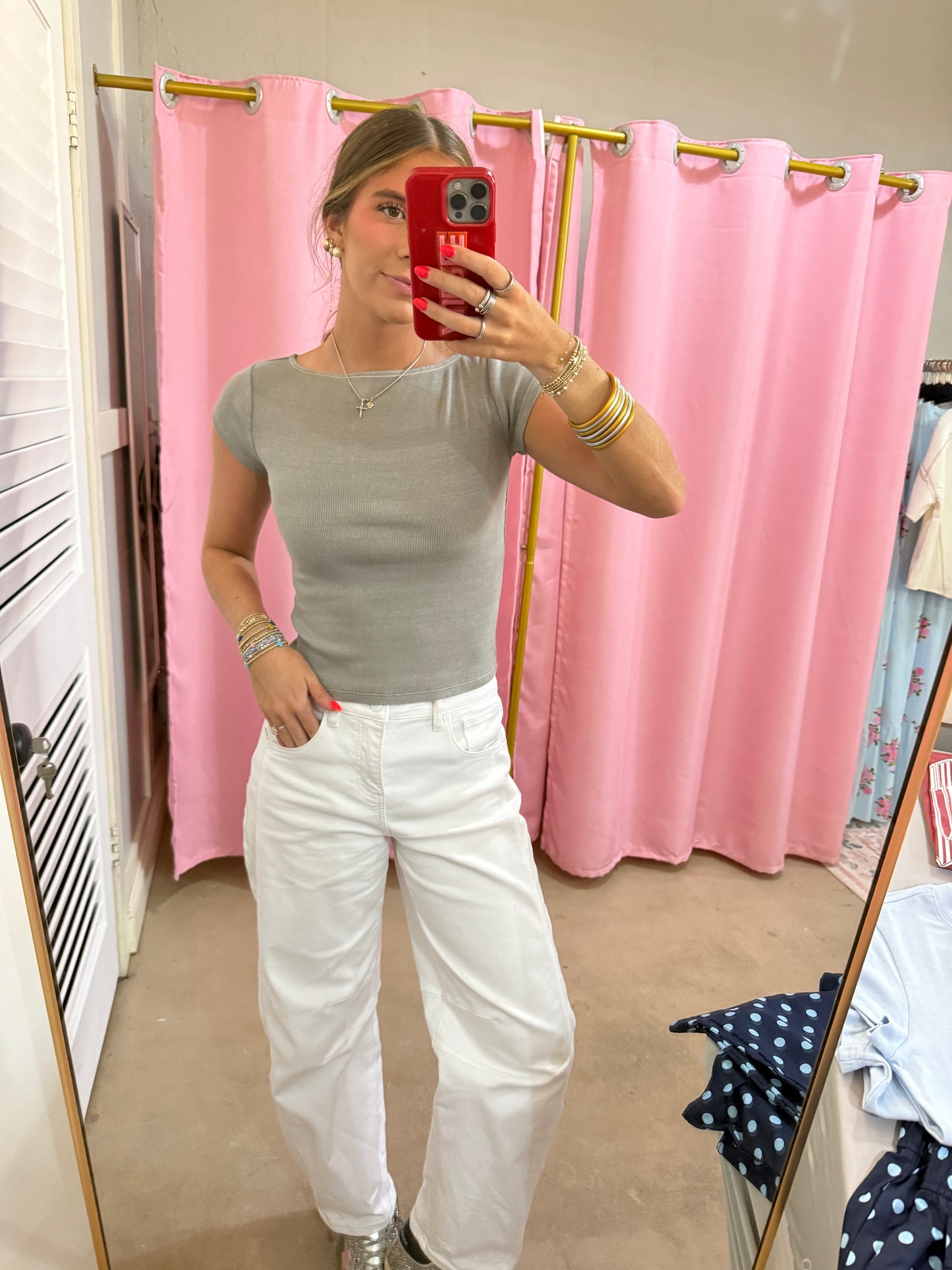 Grey Boat Neck Top