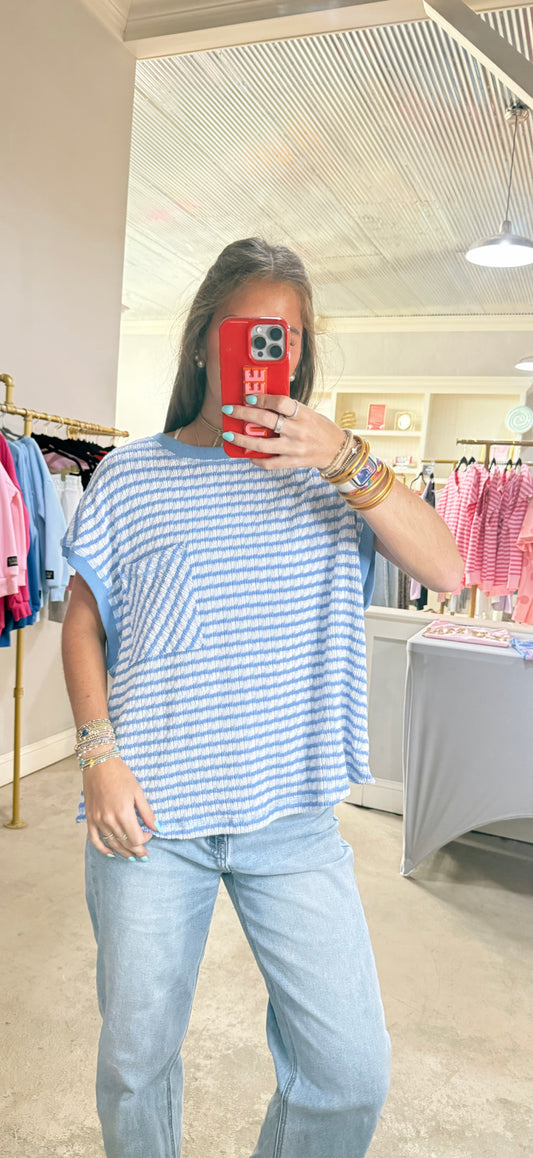 Blue Stripe Open Back Top