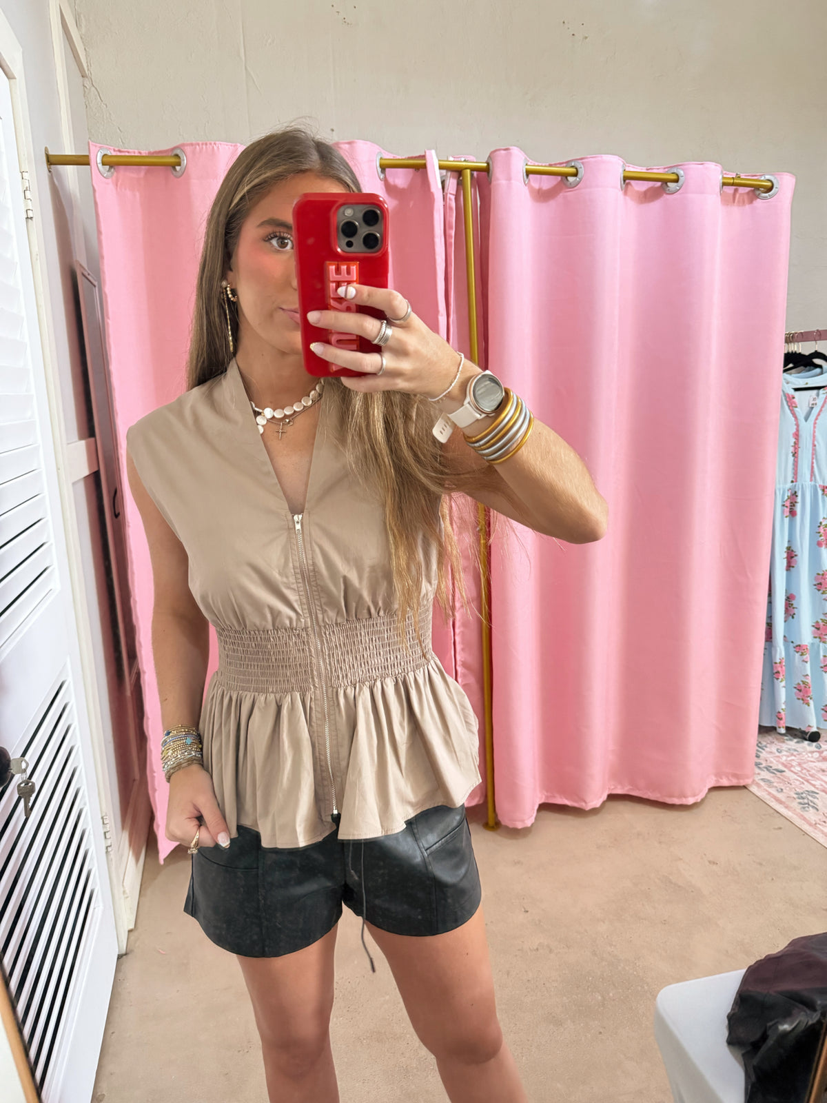 Taupe Zipped Top