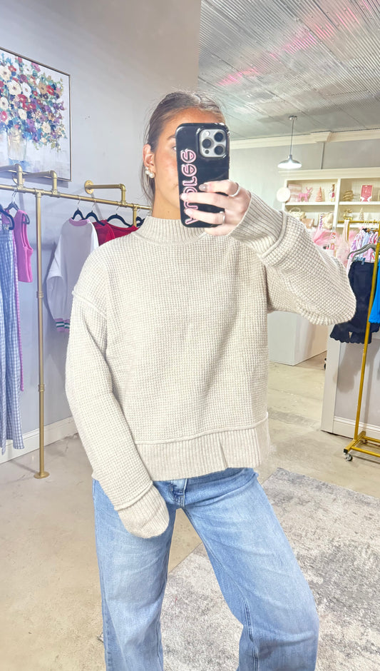Tan Side Slit Sweater