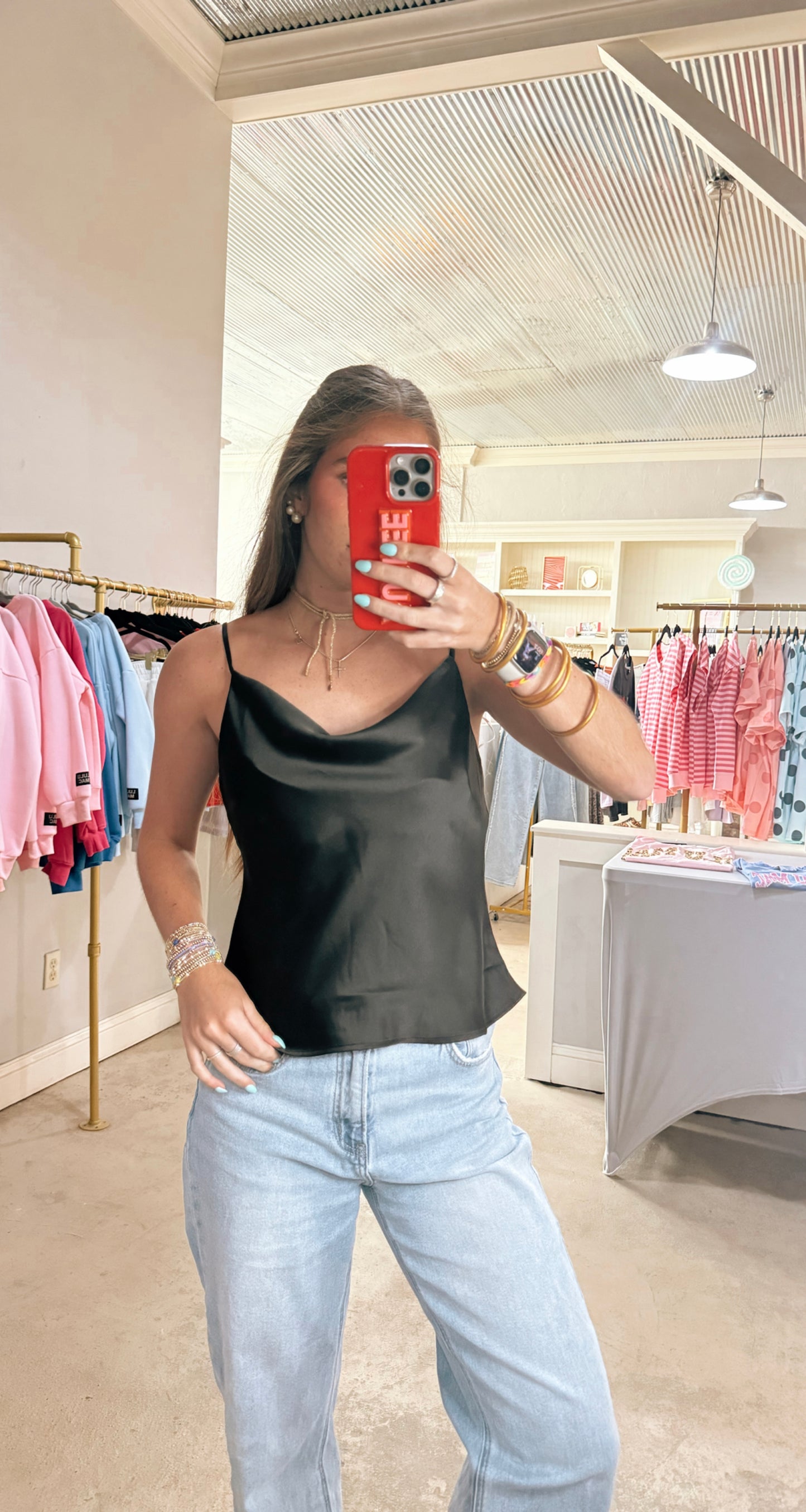 Black Cowl Neck Satin Tank