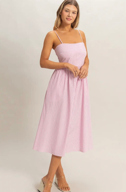 Pink Stripe Spaghetti Strap Dress