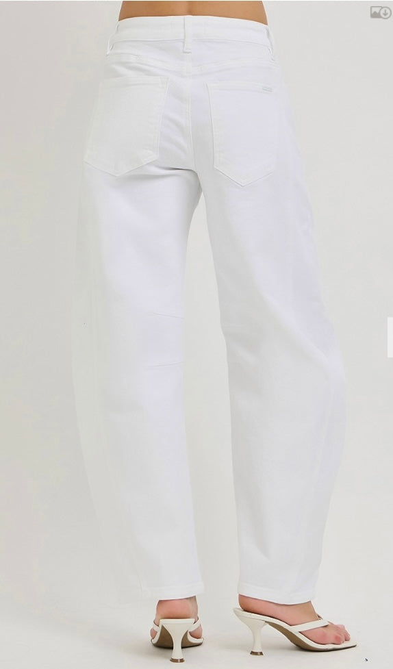 Risen White Barrel Jeans