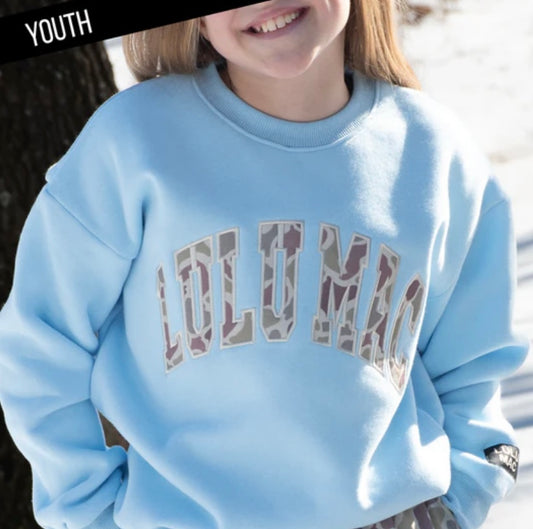 Youth Camo Light Blue Lulu Mac Sweatshirt