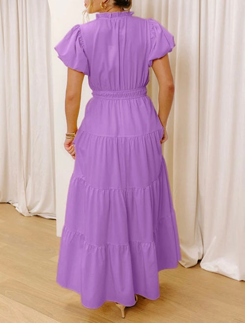 Purple Puff Sleeve Maxi Dress