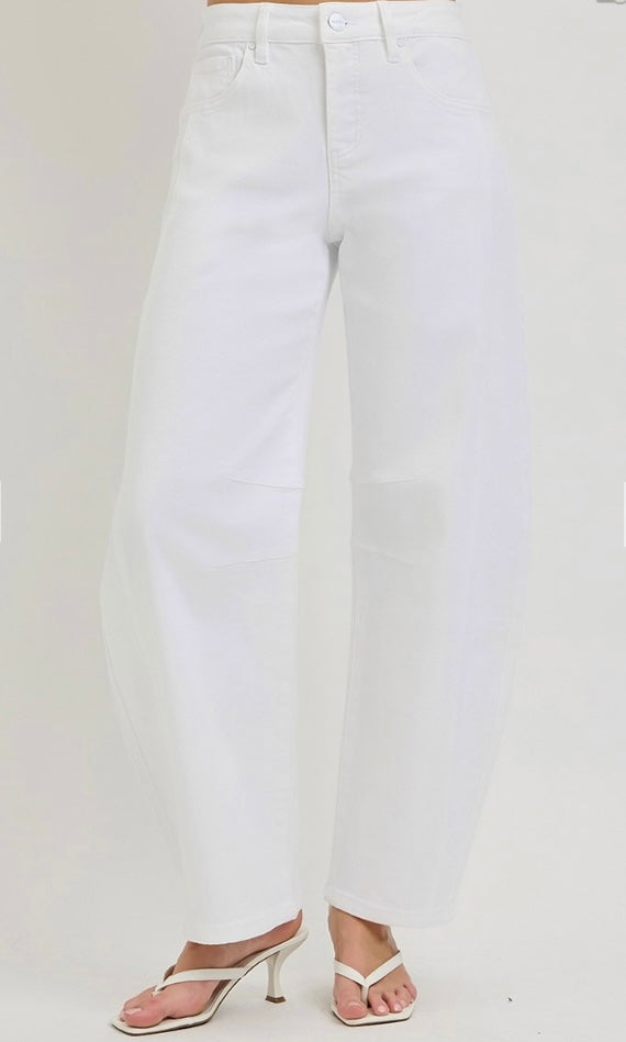 Risen White Barrel Jeans