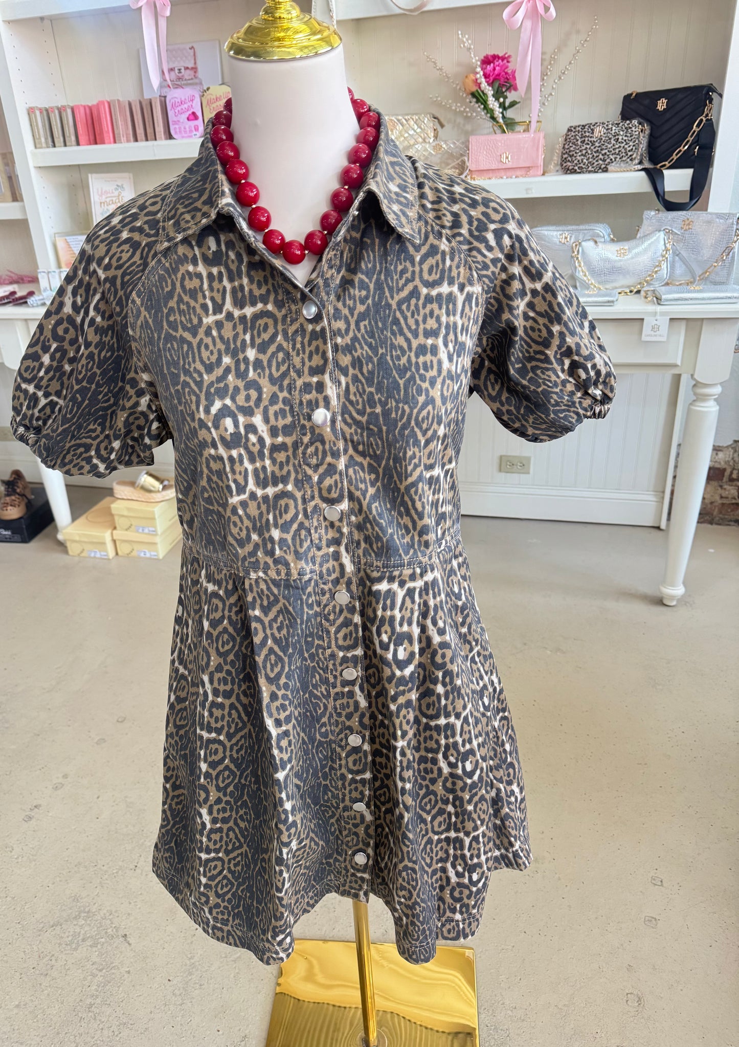 Leopard Denim Pleated Dress