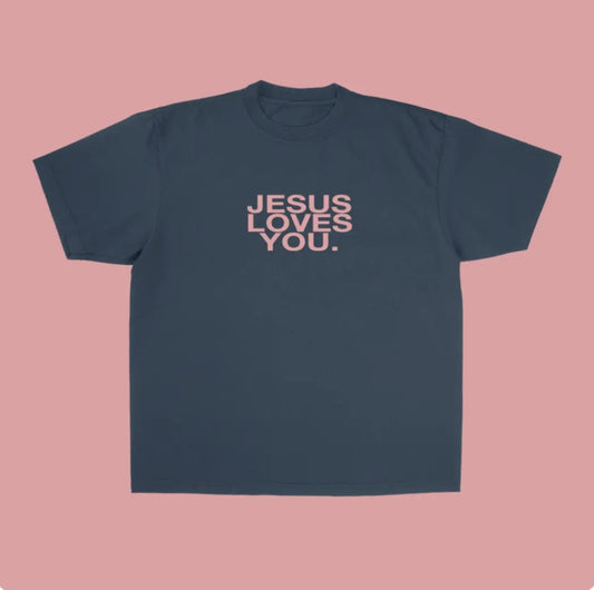 Navy and Rose Jesus Loves You Tee