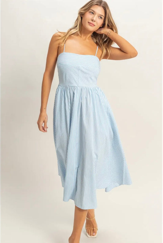 Blue Stripe Spaghetti Strap Dress