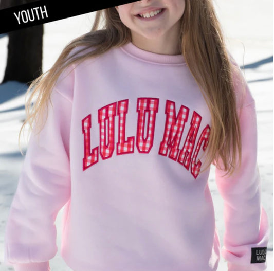 Youth Pink with Red Gingham Lulu Mac Sweatshirt