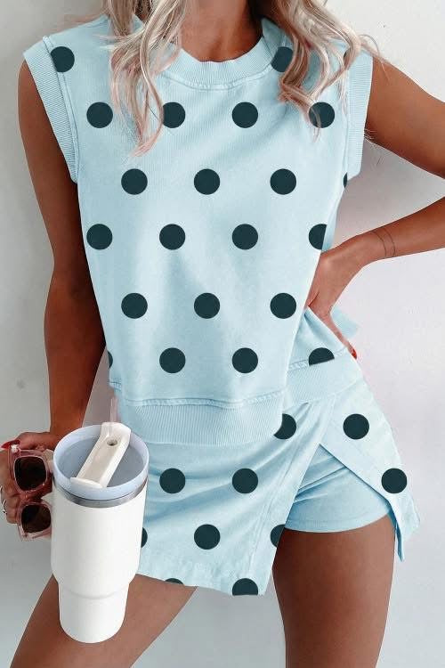 Blue Polka Dot Tank and Skort Set