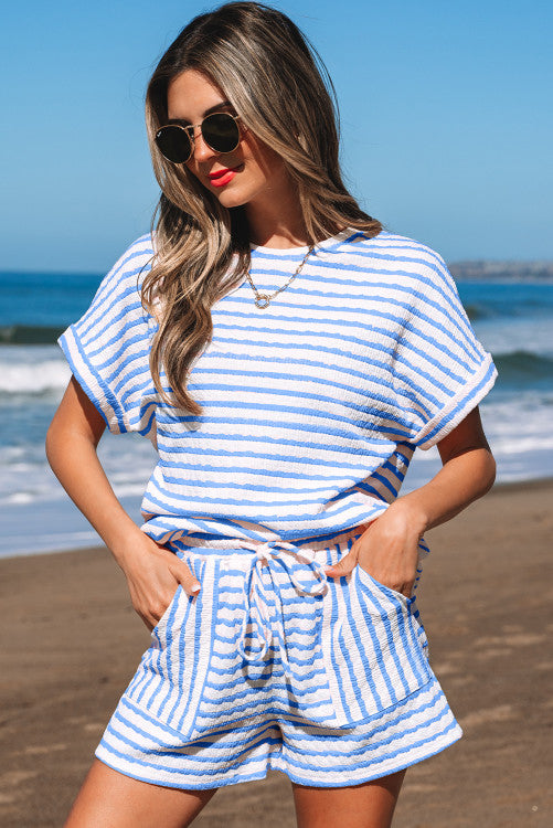Blue Stripe Short Set