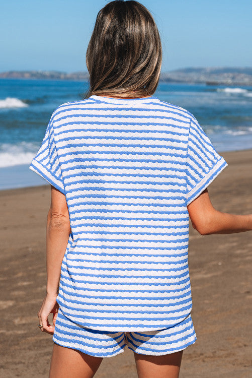 Blue Stripe Short Set