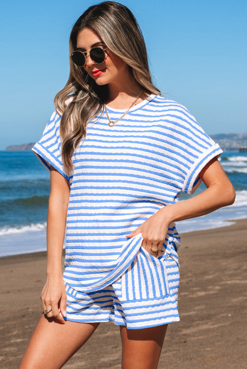 Blue Stripe Short Set
