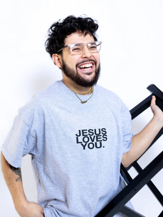 Grey and Black Jesus Loves You Tee