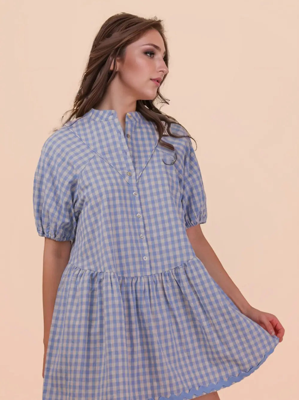 Blue Checkered Button Dress