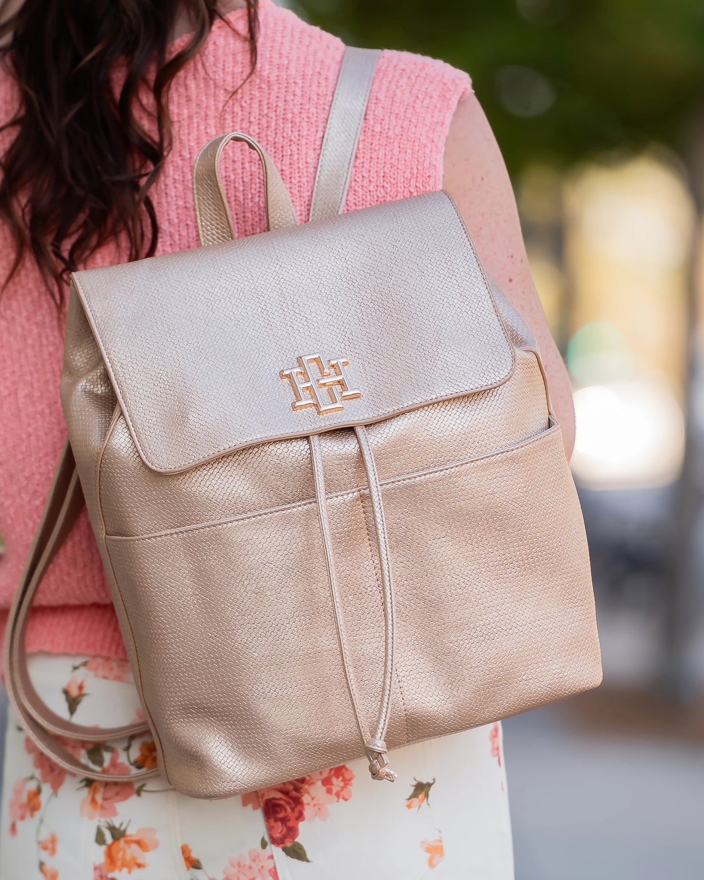 Caroline Hill Woven Gold Backpack
