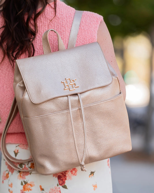 Caroline Hill Woven Gold Backpack