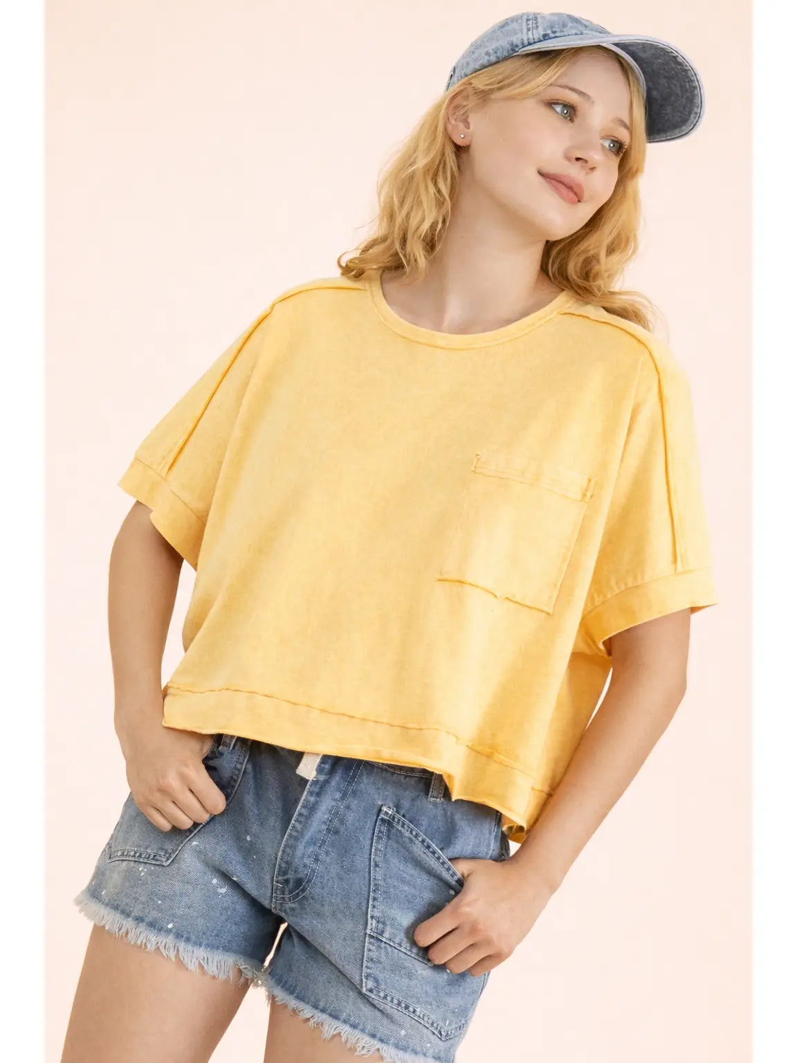 Yellow Mineral Washed Simple Top