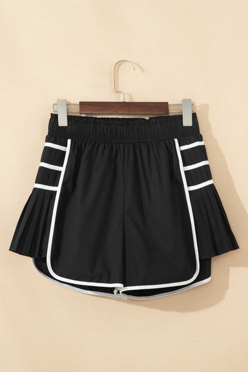 Black Pleated Athletic Shorts