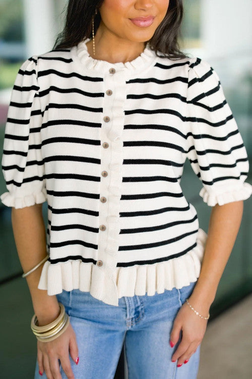 Striped Ruffle Trim Top