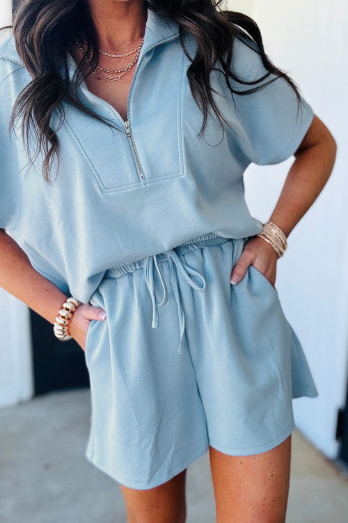 Blue Half Zip Short Set