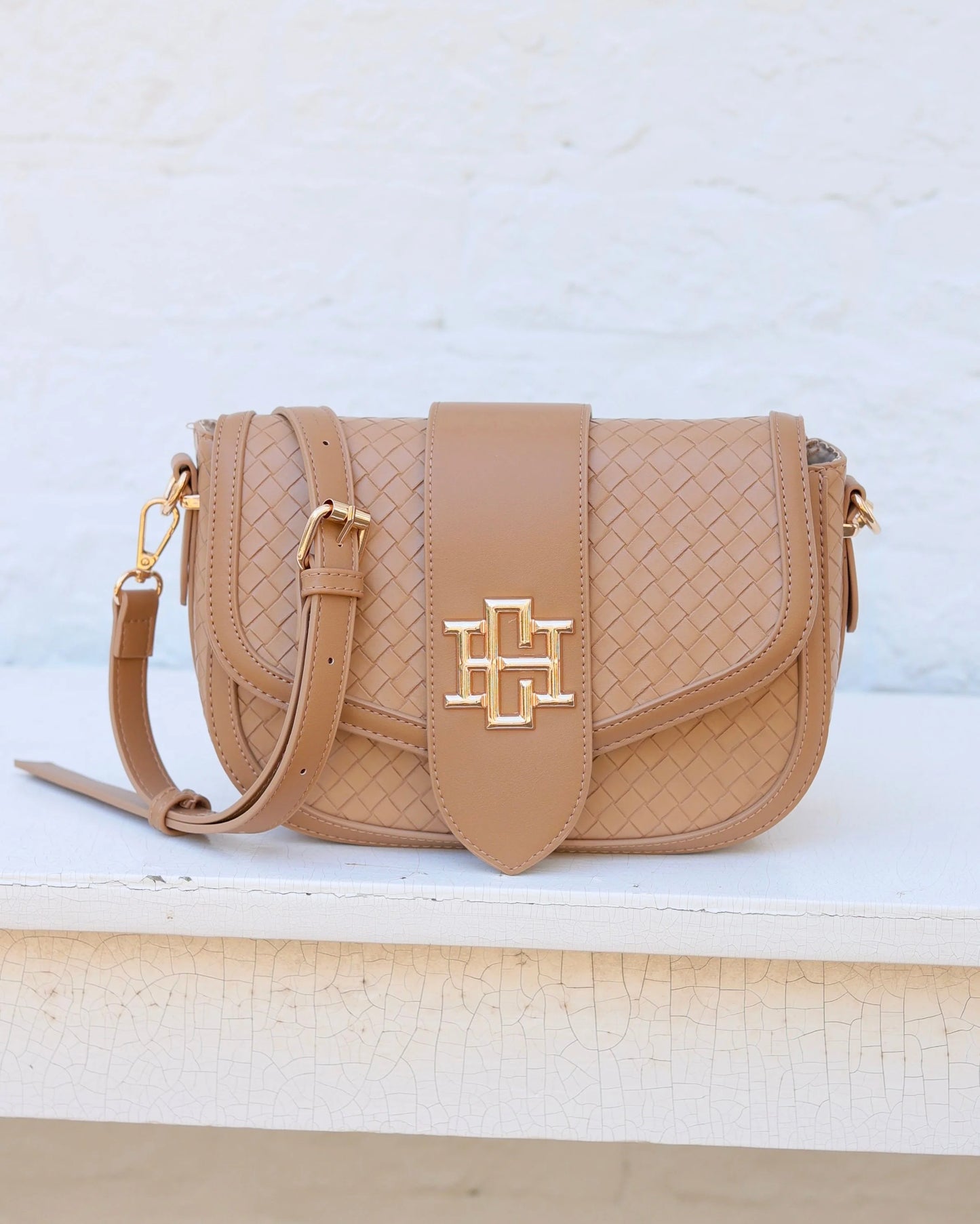 Caroline Hill Griffin Woven Tan Crossbody Bag